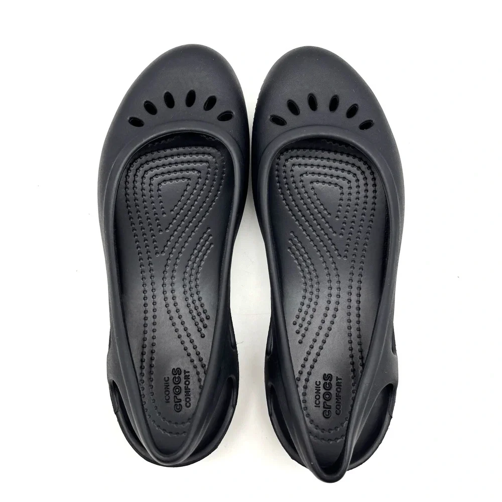 NEW Crocs KADEE Black Slip On Round Toe Slingback Ballet Flats Women's US7 UK5